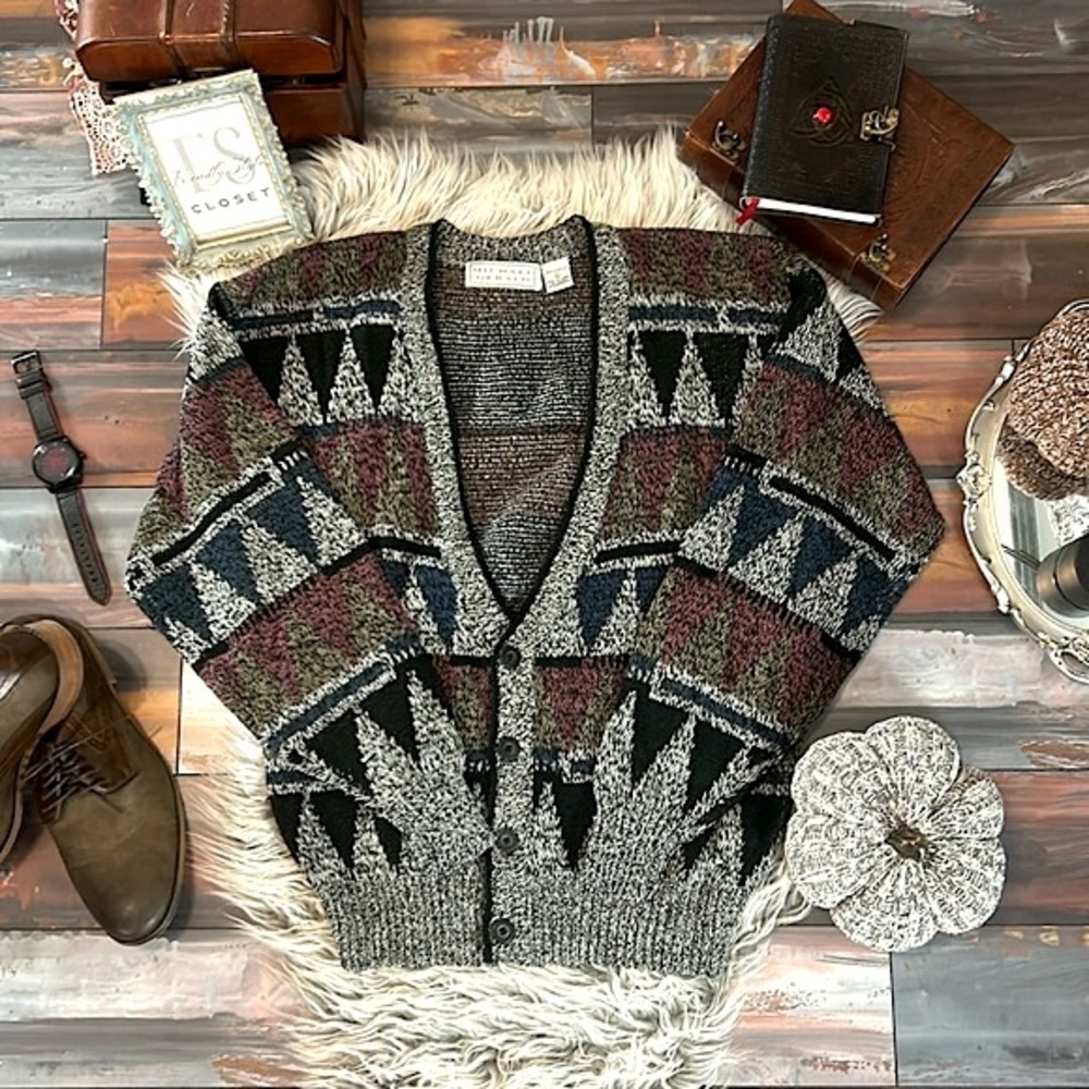 Textured Geometric Button-Front Cardigan - Multi Color - Picture 2 of 8